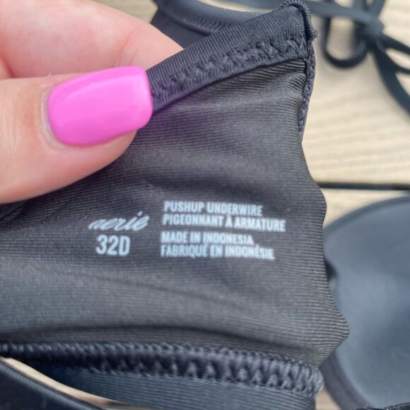 NWT aerie black push up wired padded bra 32D swim bikini top - Picture 8 of 10